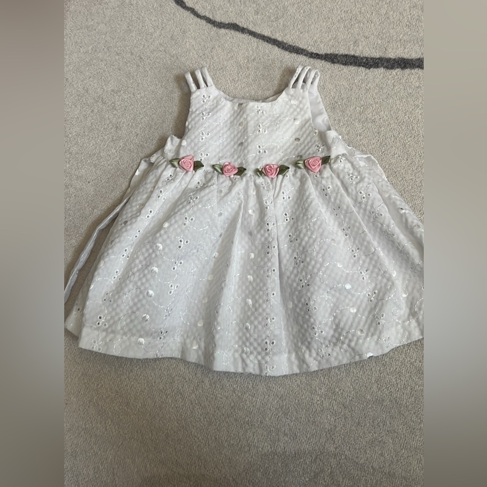 Elegant White Kids Dress with Pink Floral Details